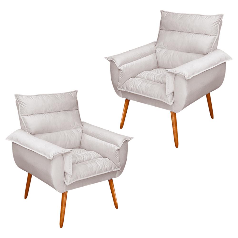 Kit 02 Poltronas Decorativas Modernas Sala e Recepção Monza Pés Palito Veludo Bege - Desk Design