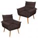 Kit 02 Poltronas Decorativas Modernas Sala e Recepção Monza Pés Palito Veludo Marrom - Desk Design
