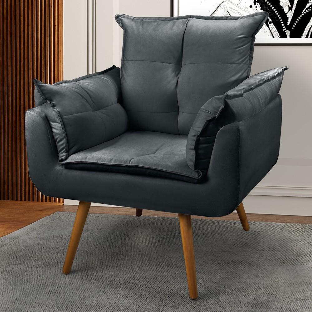 Kit 02 Poltronas Decorativas Sala de Estar Vicky Pés Palito Suede Cinza - Desk Design