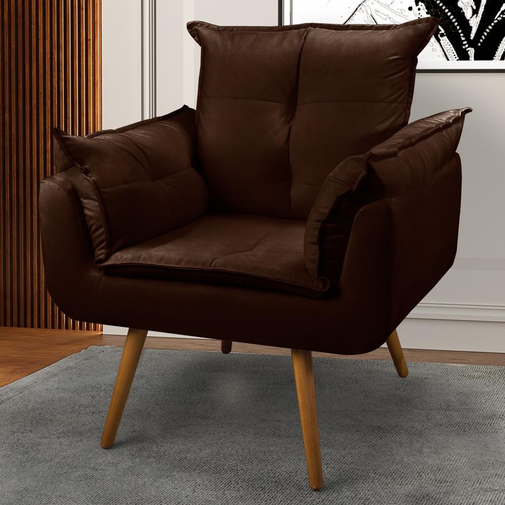 Kit 02 Poltronas Decorativas Sala de Estar Vicky Pés Palito Suede Marrom - Desk Design