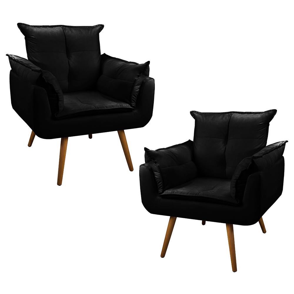 Kit 02 Poltronas Decorativas Sala de Estar Vicky Pés Palito Suede Preto - Desk Design