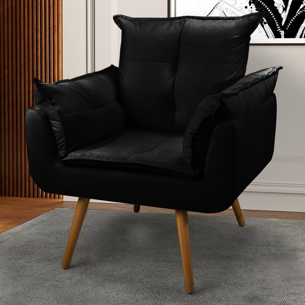 Kit 02 Poltronas Decorativas Sala de Estar Vicky Pés Palito Suede Preto - Desk Design