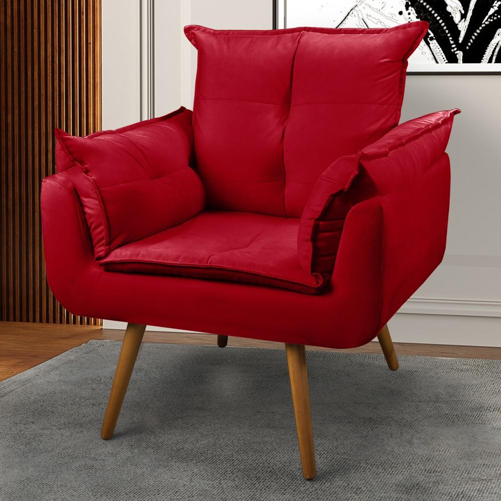 Kit 02 Poltronas Decorativas Sala de Estar Vicky Pés Palito Suede Vermelho - Desk Design