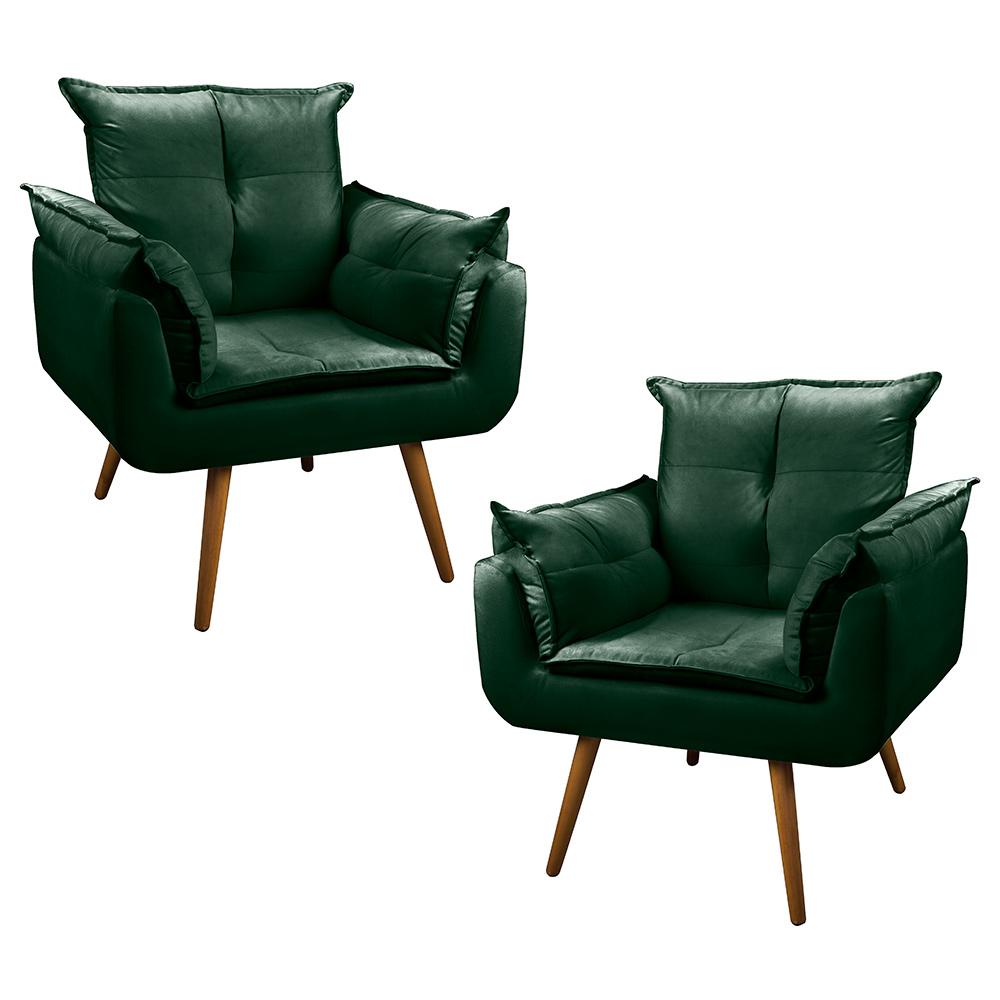 Kit 02 Poltronas Decorativas Sala de Estar Vicky Pés Palito Veludo Verde Escuro - Desk Design