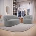 Kit 02 Poltronas Giratória e 01 Sofá Orgânico Glee 02 Lugares 140cm Bouclê Cinza - Desk Design