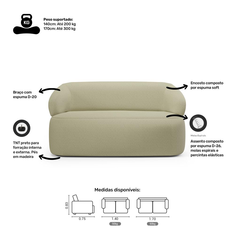 Kit 02 Poltronas Giratória e 01 Sofá Orgânico Glee 02 Lugares 140cm Linho Bege - Desk Design