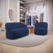 Kit 02 Poltronas Giratória e 01 Sofá Orgânico Glee 02 Lugares 140cm Veludo Azul Marinho - Desk Design