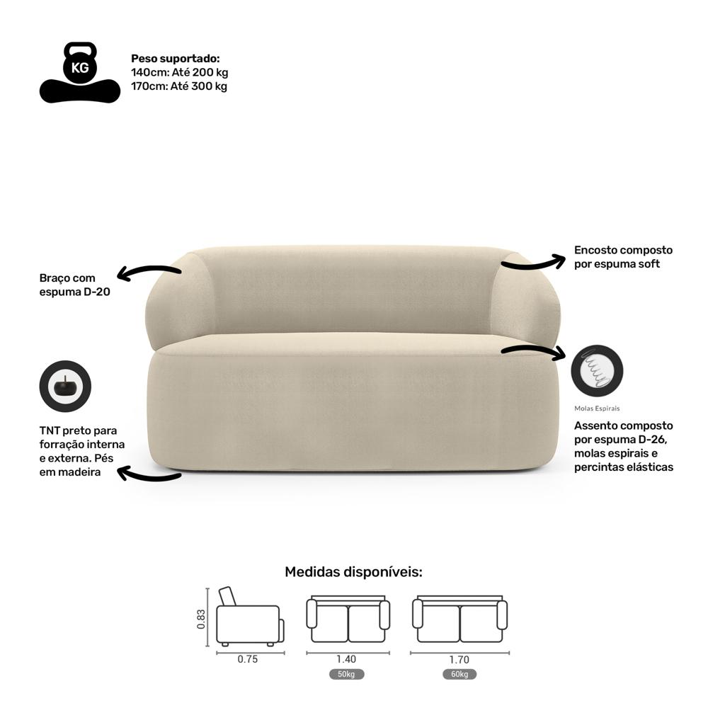 Kit 02 Poltronas Giratória e 01 Sofá Orgânico Glee 03 Lugares 170cm Bouclê Bege - Desk Design