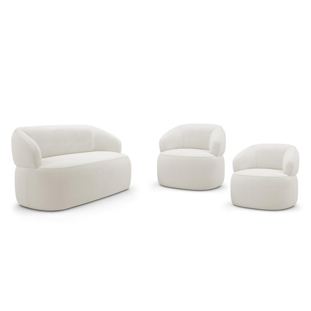 Kit 02 Poltronas Giratória e 01 Sofá Orgânico Glee 03 Lugares 170cm Bouclê Off White - Desk Design
