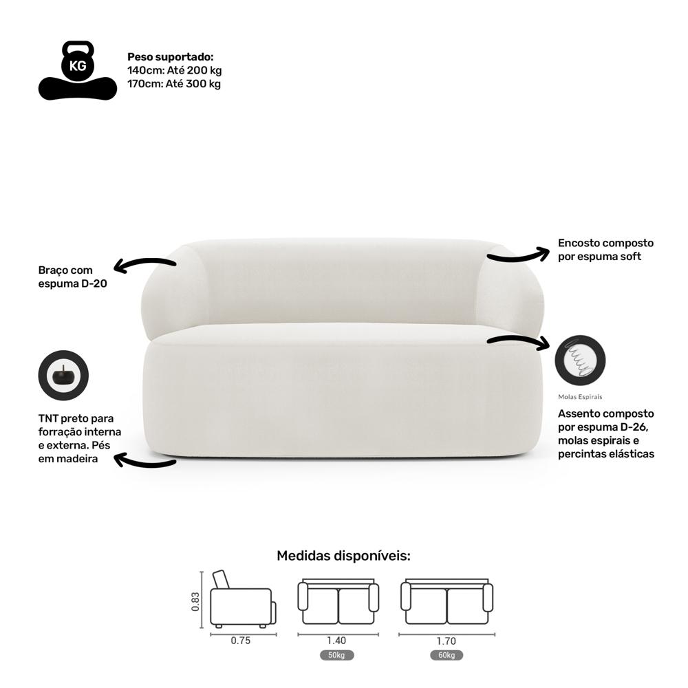 Kit 02 Poltronas Giratória e 01 Sofá Orgânico Glee 03 Lugares 170cm Bouclê Off White - Desk Design
