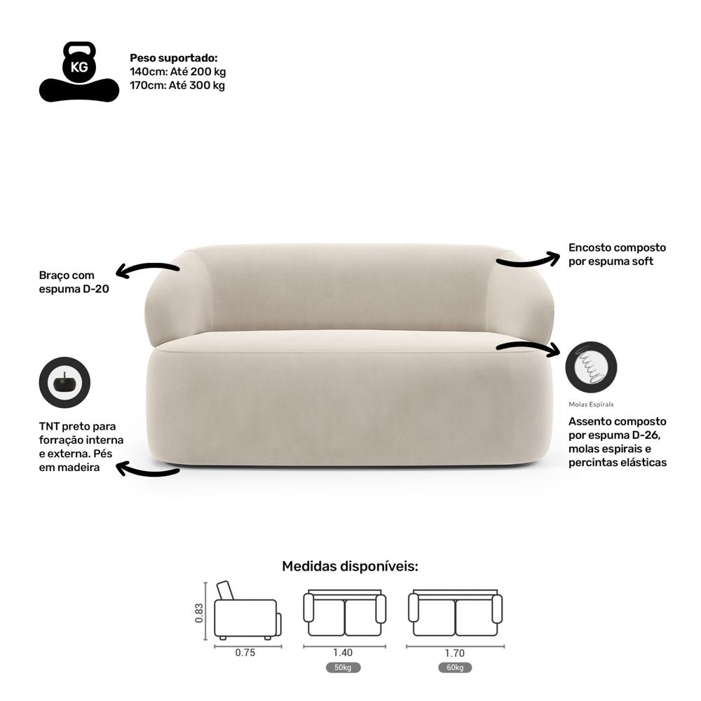 Kit 02 Poltronas Giratória e 01 Sofá Orgânico Glee 03 Lugares 170cm Veludo Bege - Desk Design