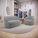 Kit 02 Poltronas Giratória e 01 Sofá Orgânico Glee 03 Lugares 170cm Veludo Cinza - Desk Design