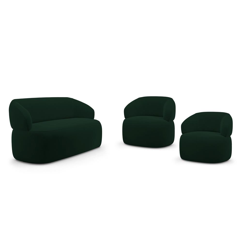 Kit 02 Poltronas Giratória e 01 Sofá Orgânico Glee 03 Lugares 170cm Veludo Verde Escuro - Desk Design