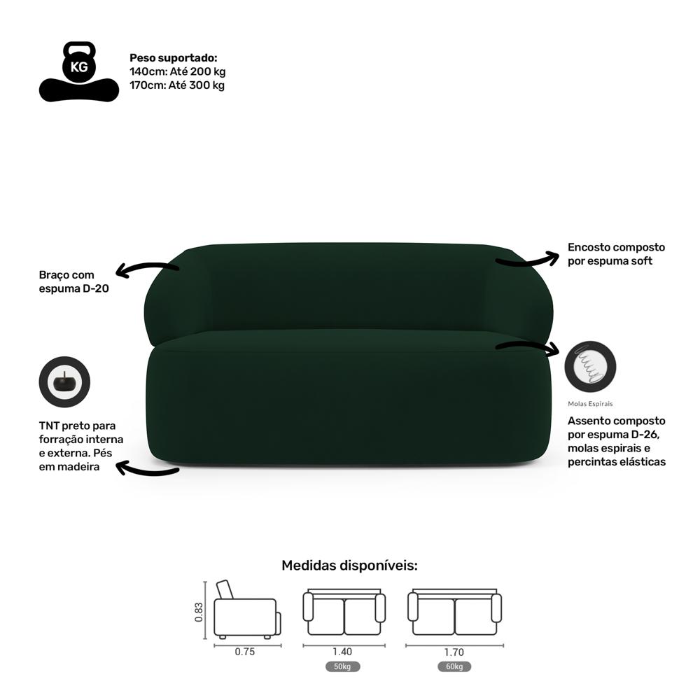 Kit 02 Poltronas Giratória e 01 Sofá Orgânico Glee 03 Lugares 170cm Veludo Verde Escuro - Desk Design