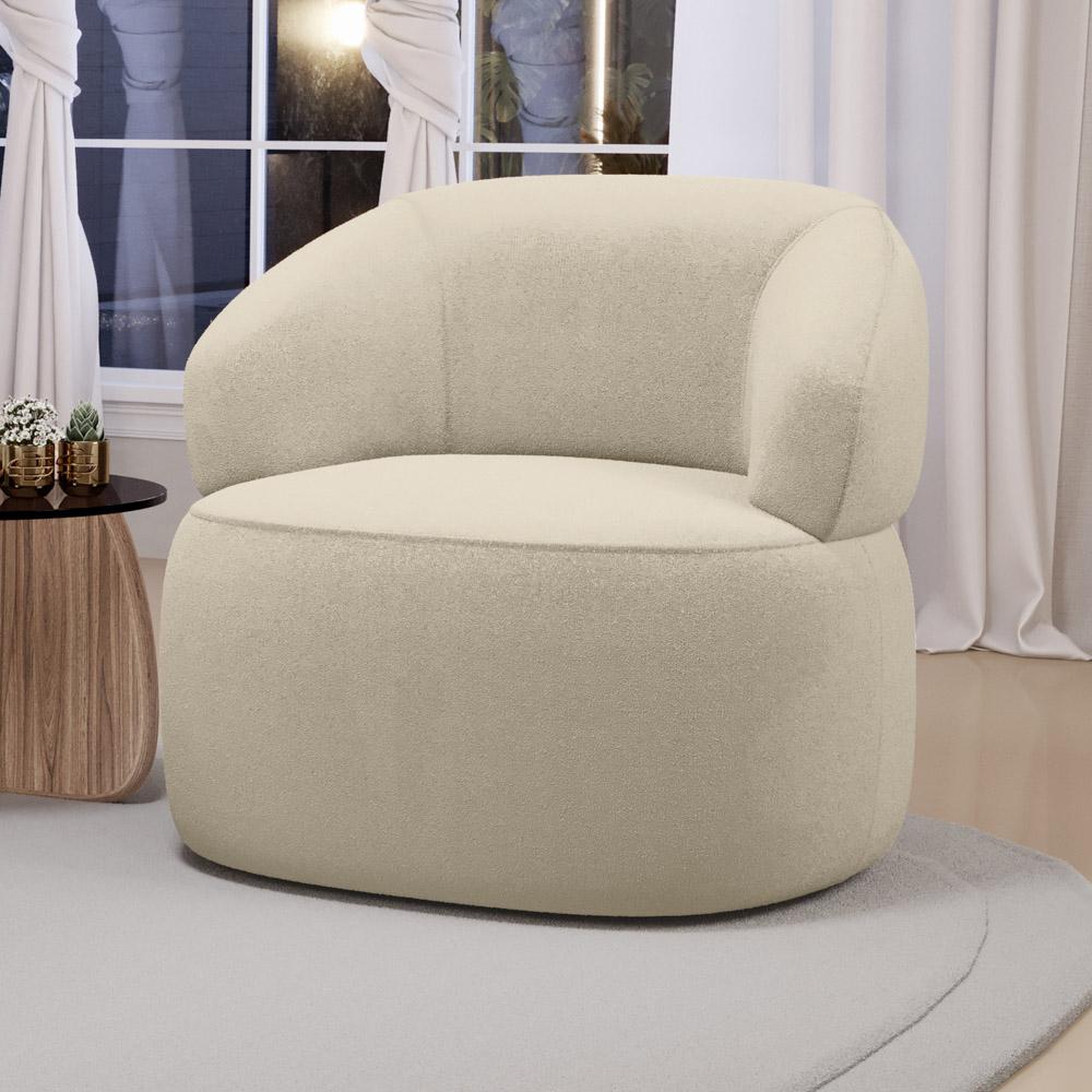 Kit 02 Poltronas Orgânicas Giratória Living Glee Bouclê Bege - Desk Design