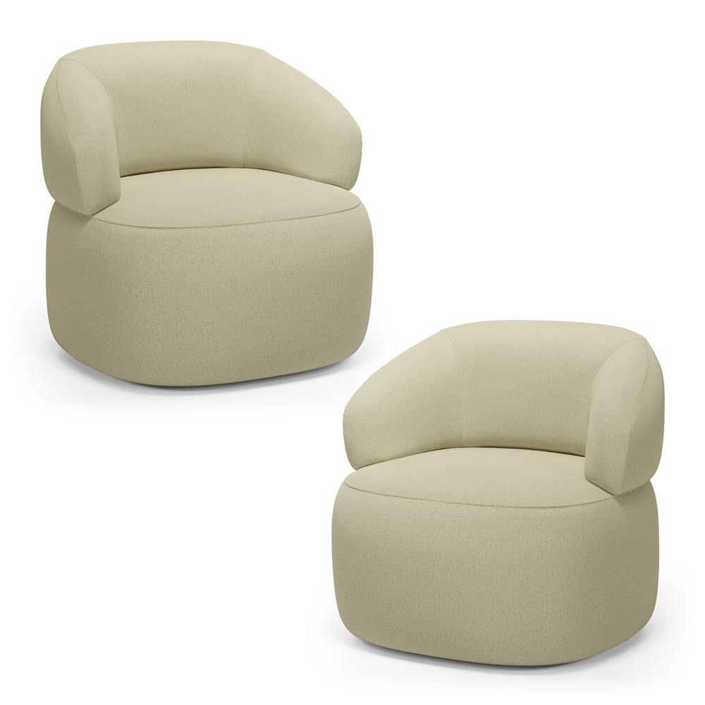 Kit 02 Poltronas Orgânicas Giratória Living Glee Linho Bege - Desk Design