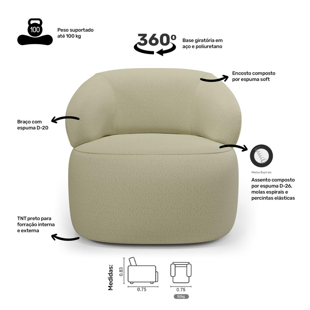 Kit 02 Poltronas Orgânicas Giratória Living Glee Linho Bege - Desk Design