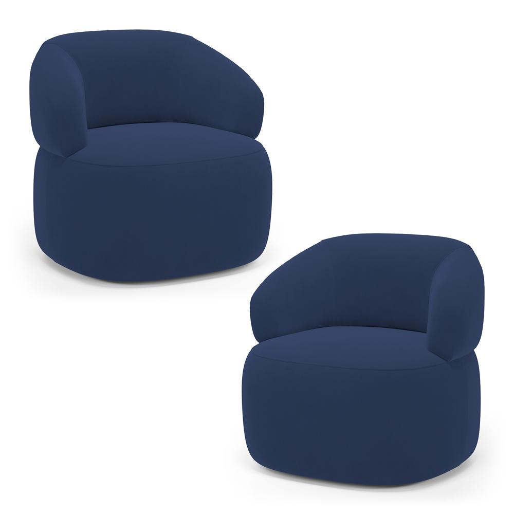 Kit 02 Poltronas Orgânicas Giratória Living Glee Veludo Azul Marinho - Desk Design