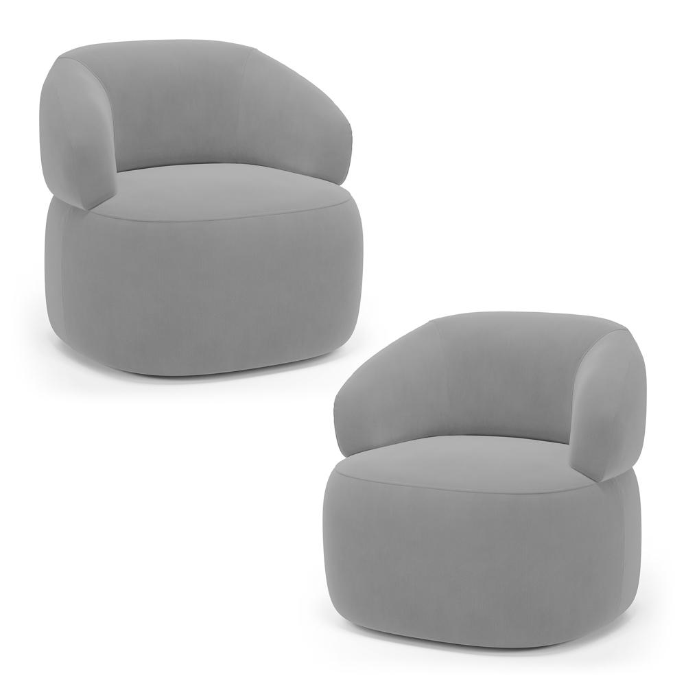 Kit 02 Poltronas Orgânicas Giratória Living Glee Veludo Cinza - Desk Design