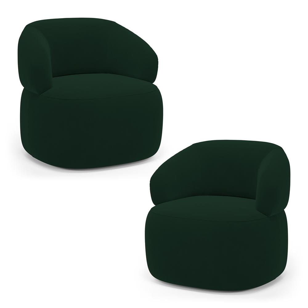 Kit 02 Poltronas Orgânicas Giratória Living Glee Veludo Verde Escuro - Desk Design