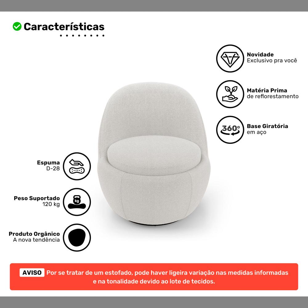 Kit 02 Poltronas Orgânicas Living Memphis Base Giratória Bouclê Off White - Desk Design