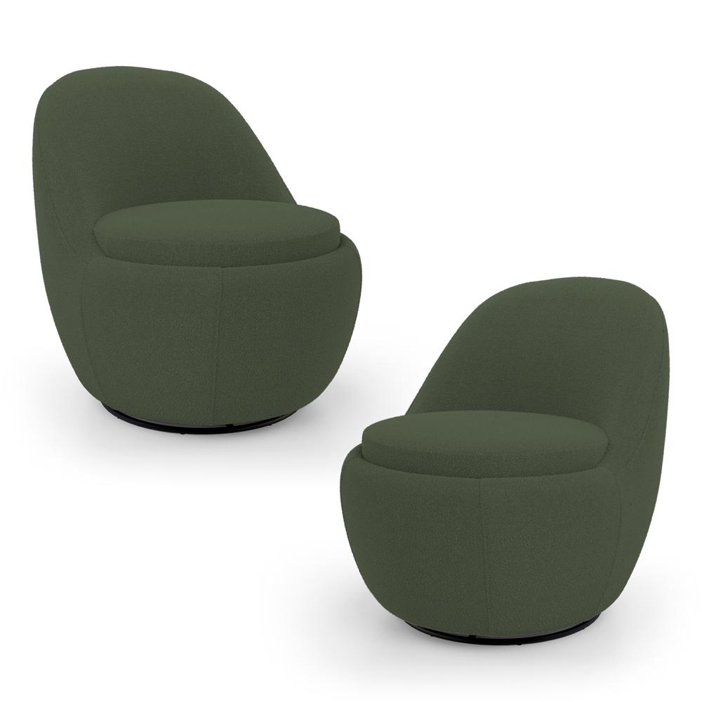 Kit 02 Poltronas Orgânicas Living Memphis Base Giratória Bouclê Verde Musgo - Desk Design