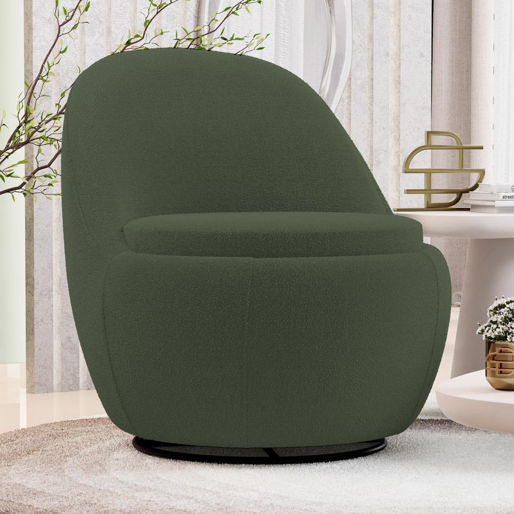 Kit 02 Poltronas Orgânicas Living Memphis Base Giratória Bouclê Verde Musgo - Desk Design