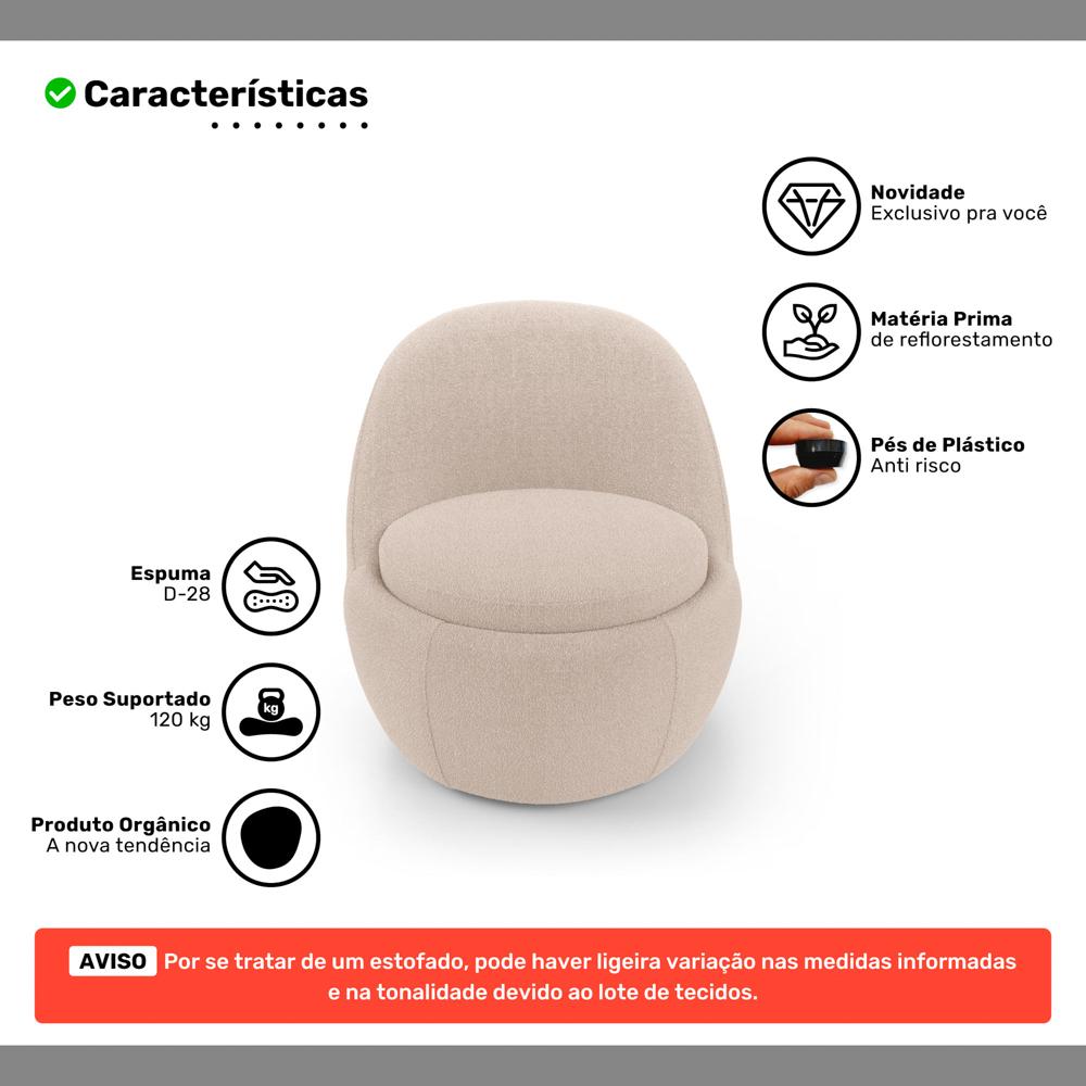 Kit 02 Poltronas Orgânicas Living Memphis Fixa Bouclê Bege - Desk Design
