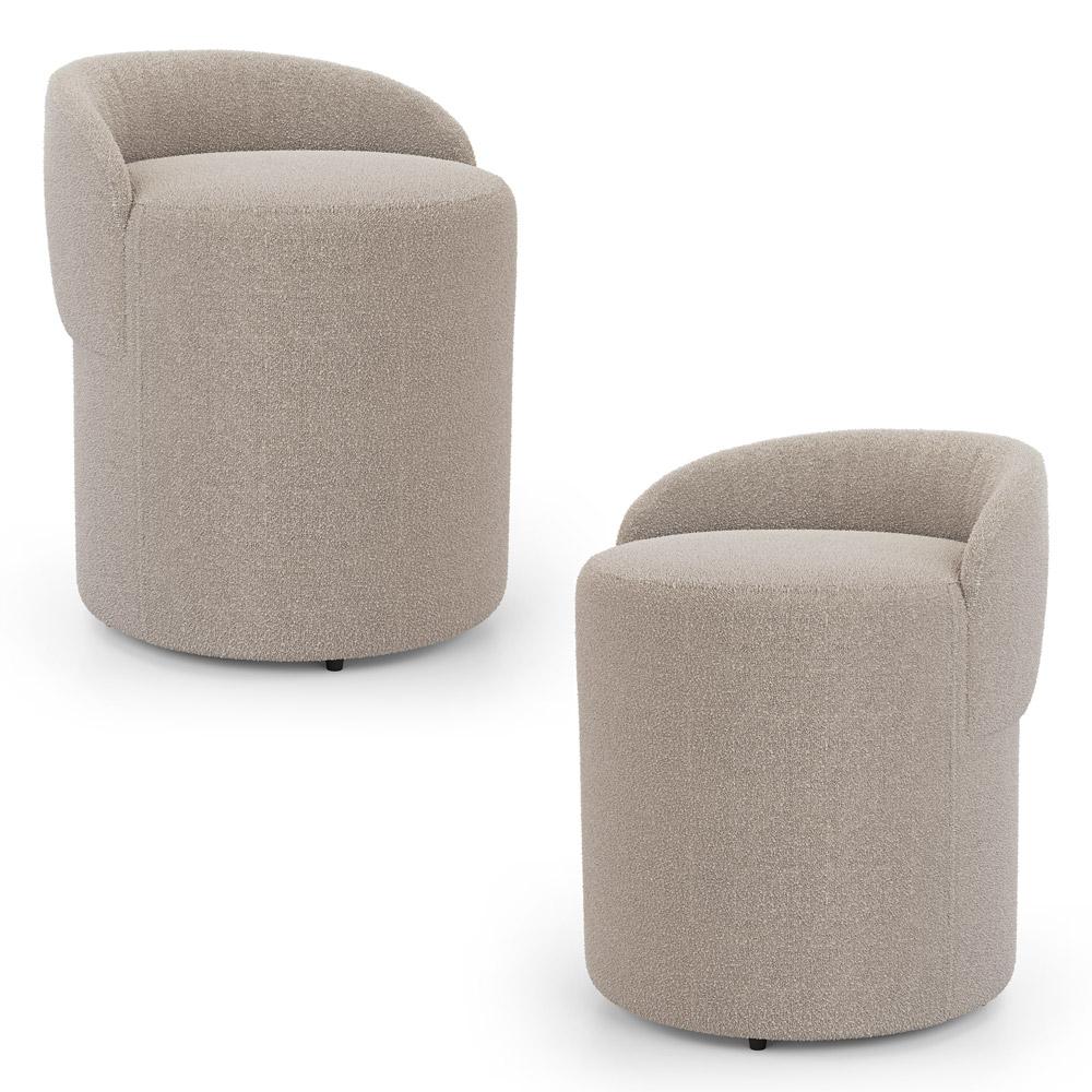 Kit 02 Puffs Banquetas Living Gaia Orgânico com Encosto Baixo Bouclê Bege - Desk Design