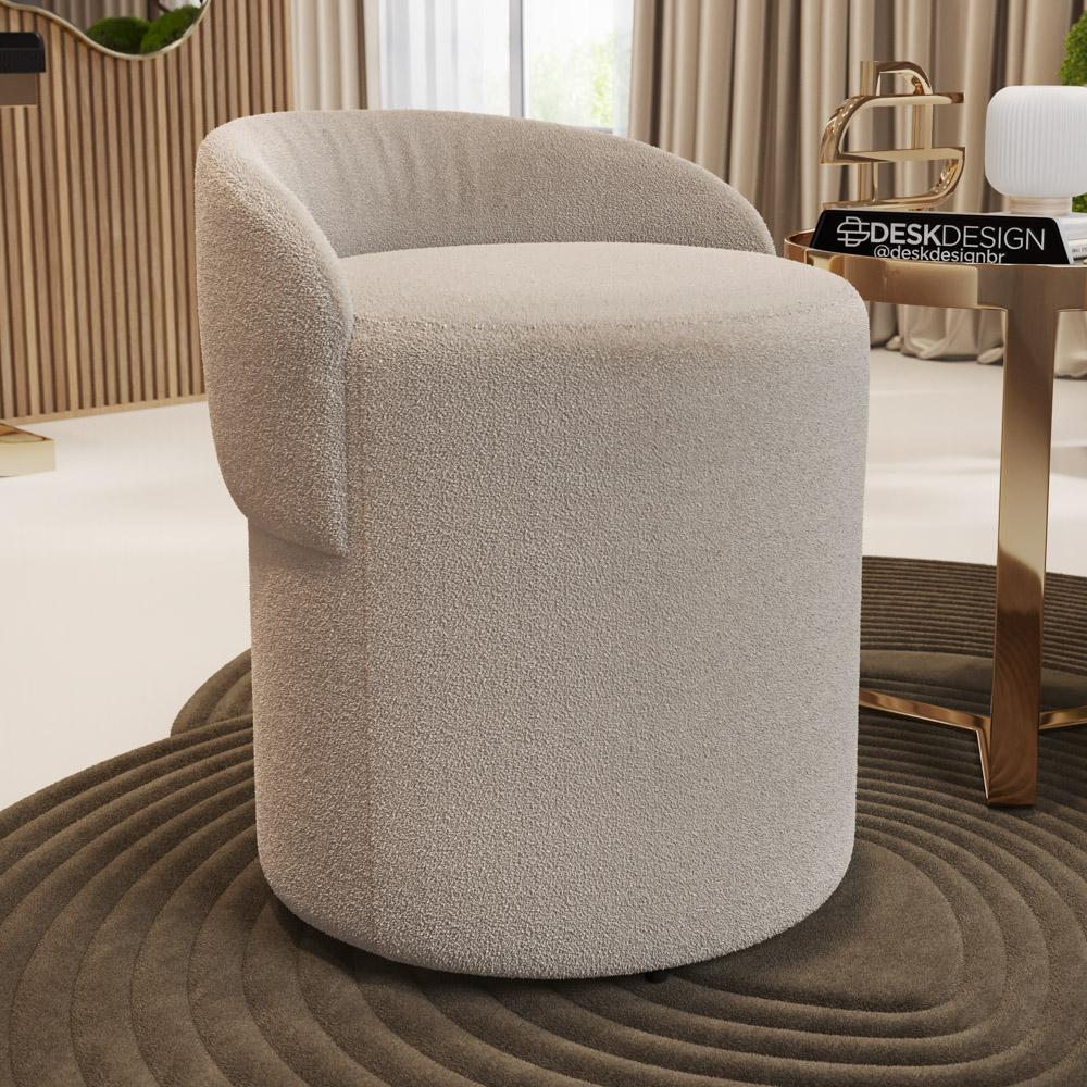 Kit 02 Puffs Banquetas Living Gaia Orgânico com Encosto Baixo Bouclê Bege - Desk Design
