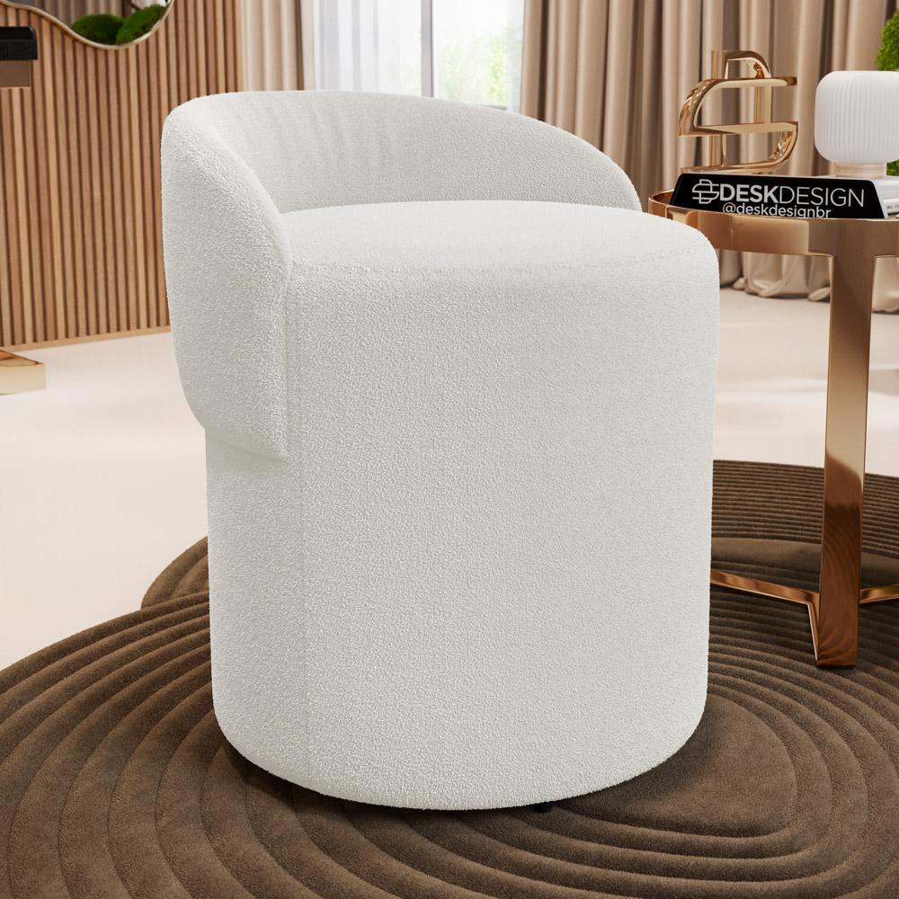 Kit 02 Puffs Banquetas Living Gaia Orgânico com Encosto Baixo Bouclê Off White - Desk Design