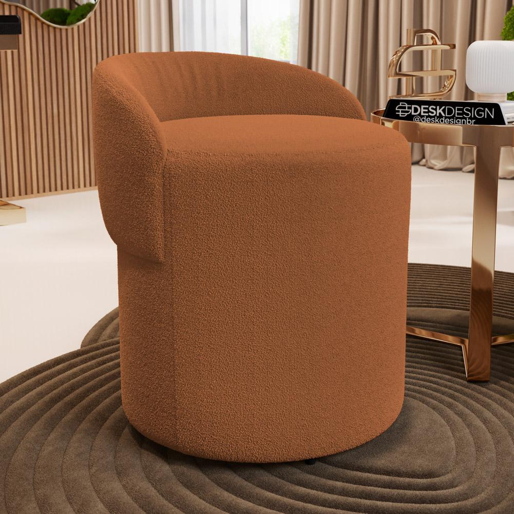 Kit 02 Puffs Banquetas Living Gaia Orgânico com Encosto Baixo Bouclê Terracota - Desk Design