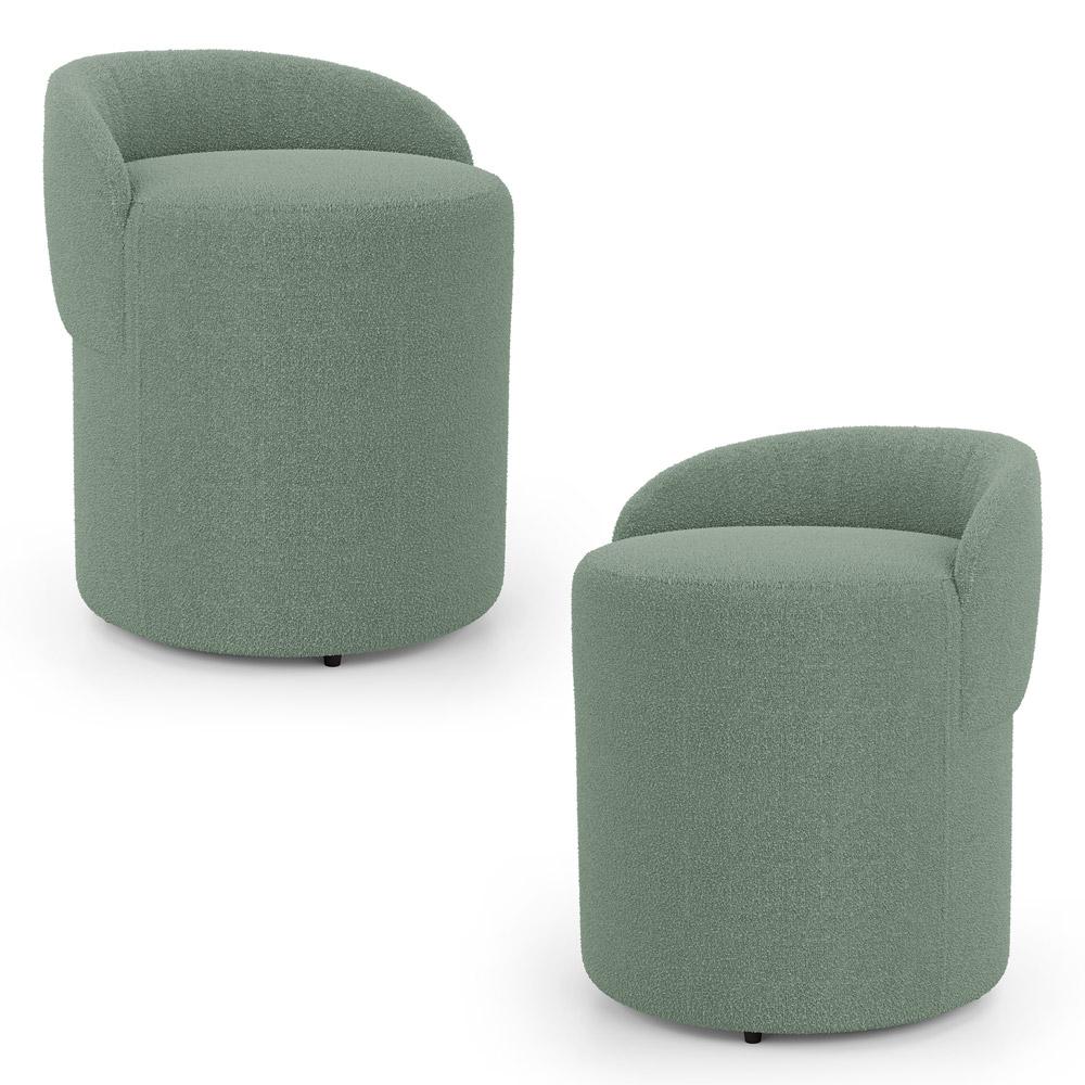 Kit 02 Puffs Banquetas Living Gaia Orgânico com Encosto Baixo Bouclê Verde Menta - Desk Design