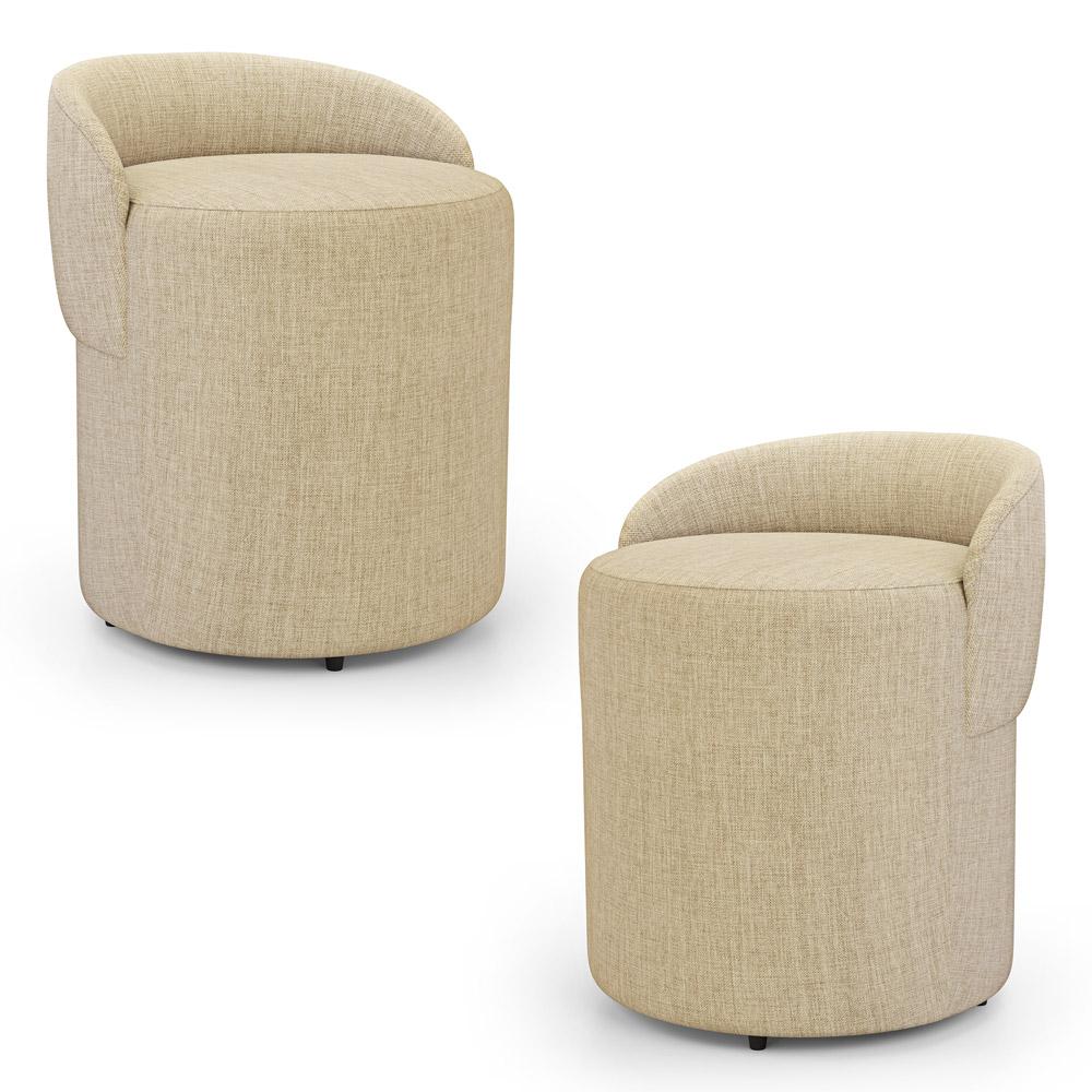 Kit 02 Puffs Banquetas Living Gaia Orgânico com Encosto Baixo Linho Bege - Desk Design