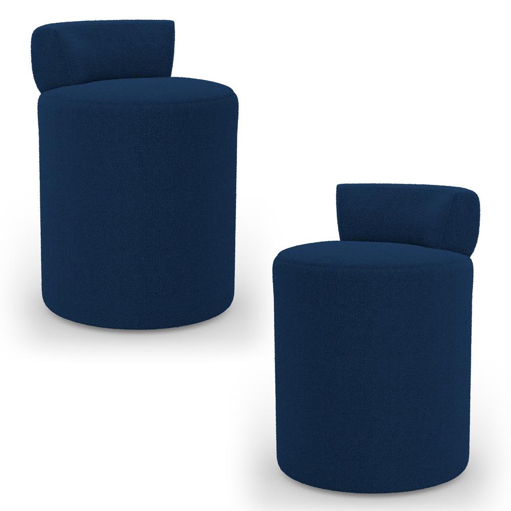 Kit 02 Puffs Decorativos Orgânicos Living Aegon Minimalista Bouclê Azul Marinho - Desk Design