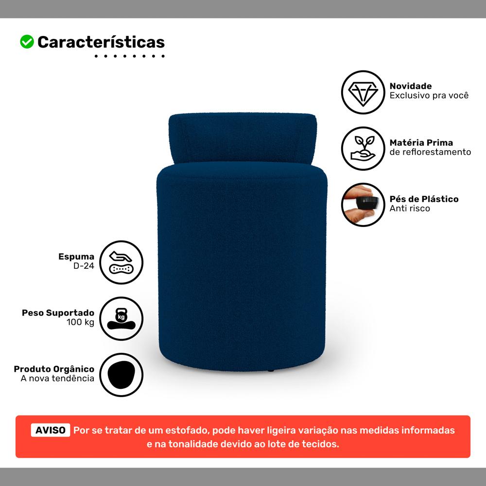 Kit 02 Puffs Decorativos Orgânicos Living Aegon Minimalista Bouclê Azul Marinho - Desk Design