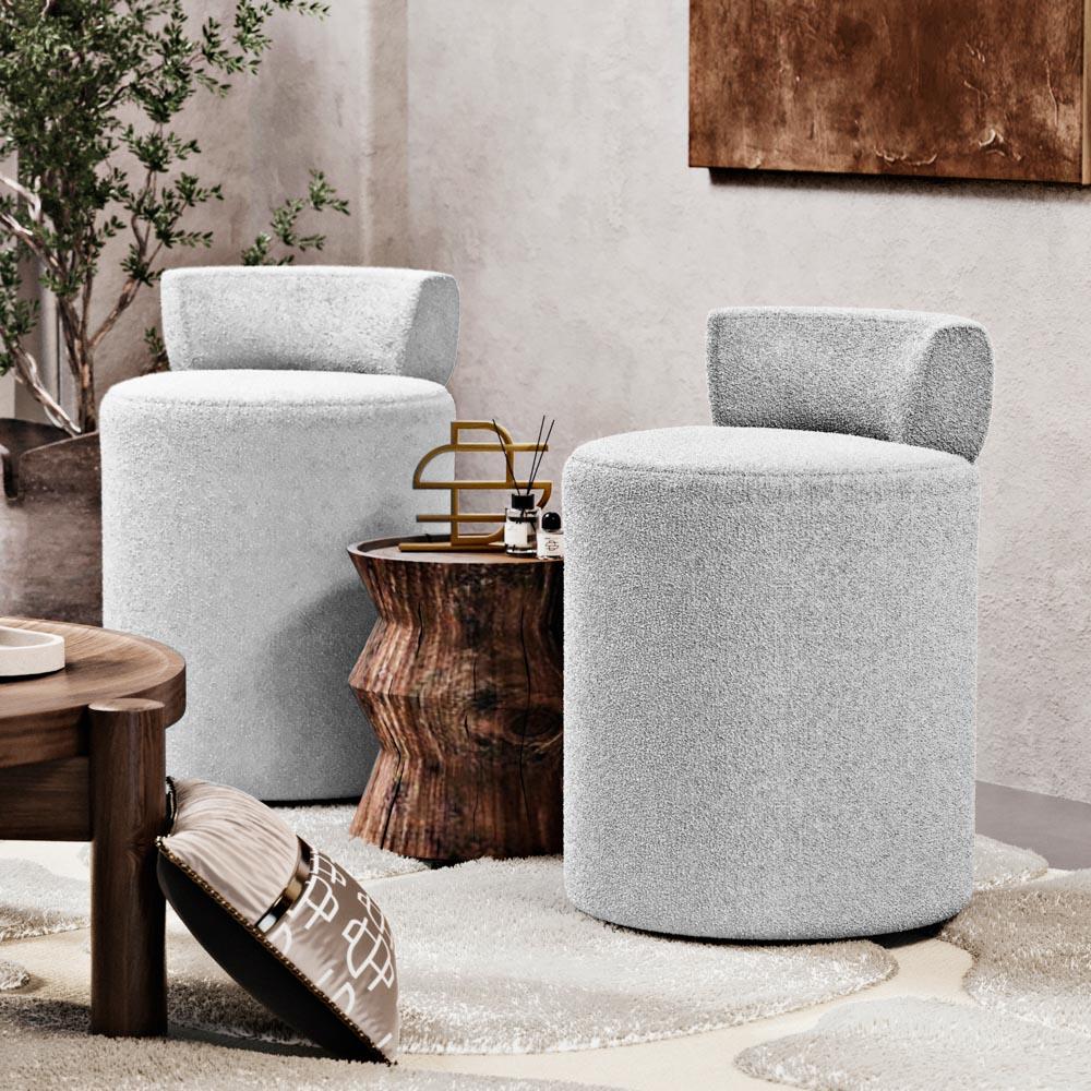 Kit 02 Puffs Decorativos Orgânicos Living Aegon Minimalista Bouclê Cinza Claro - Desk Design