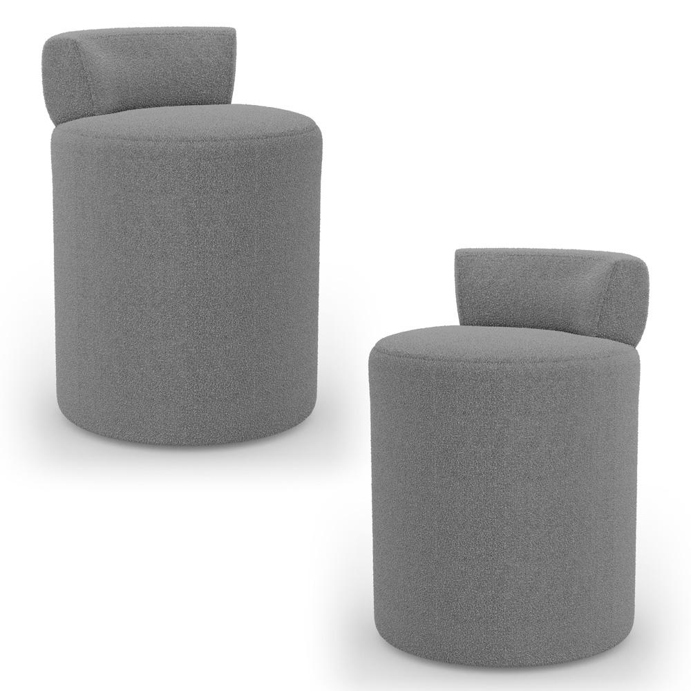 Kit 02 Puffs Decorativos Orgânicos Living Aegon Minimalista Bouclê Cinza Escuro - Desk Design