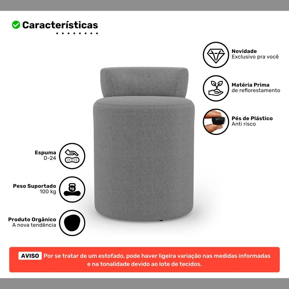 Kit 02 Puffs Decorativos Orgânicos Living Aegon Minimalista Bouclê Cinza Escuro - Desk Design