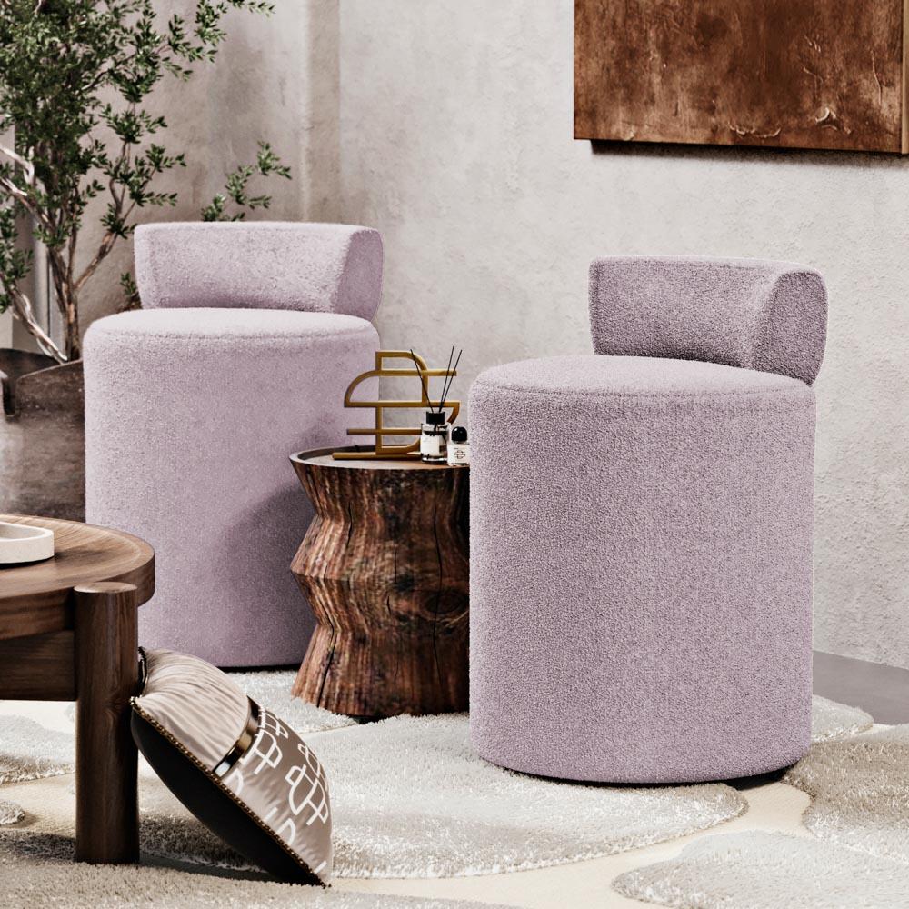 Kit 02 Puffs Decorativos Orgânicos Living Aegon Minimalista Bouclê Rosê - Desk Design