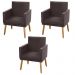 Kit 03 Poltronas Decorativas Lauren Pés Palito Suede Marrom - Desk Design