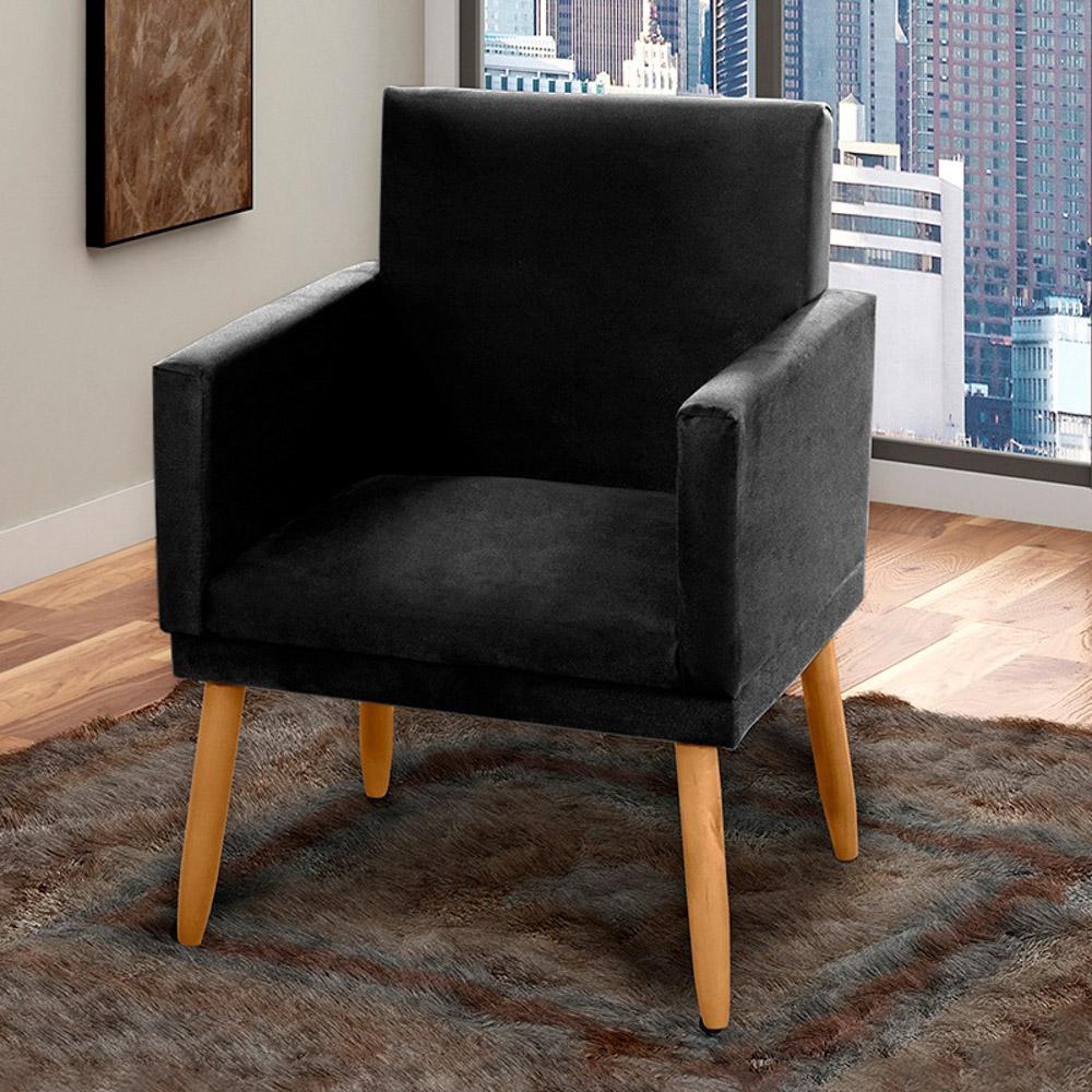 Kit 03 Poltronas Decorativas Lauren Pés Palito Suede Preto - Desk Design