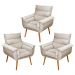 Kit 03 Poltronas Decorativas Modernas Sala e Recepção Monza Pés Palito Suede Bege - Desk Design