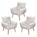 Kit 03 Poltronas Decorativas Modernas Sala e Recepção Monza Pés Palito Veludo Bege - Desk Design