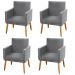 Kit 04 Poltronas Decorativas Lauren Pés Palito Suede Cinza - Desk Design