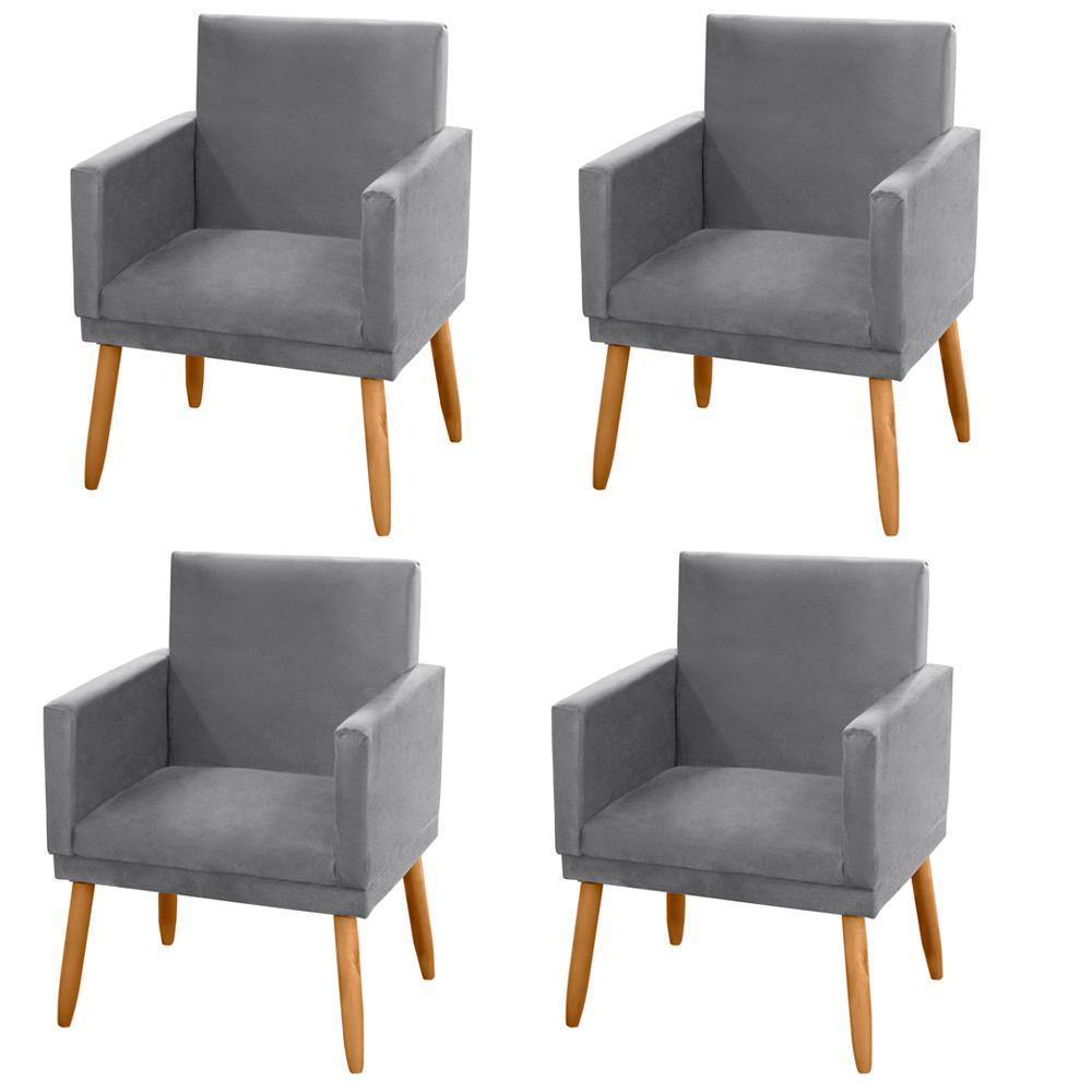 Kit 04 Poltronas Decorativas Lauren Pés Palito Suede Cinza - Desk Design