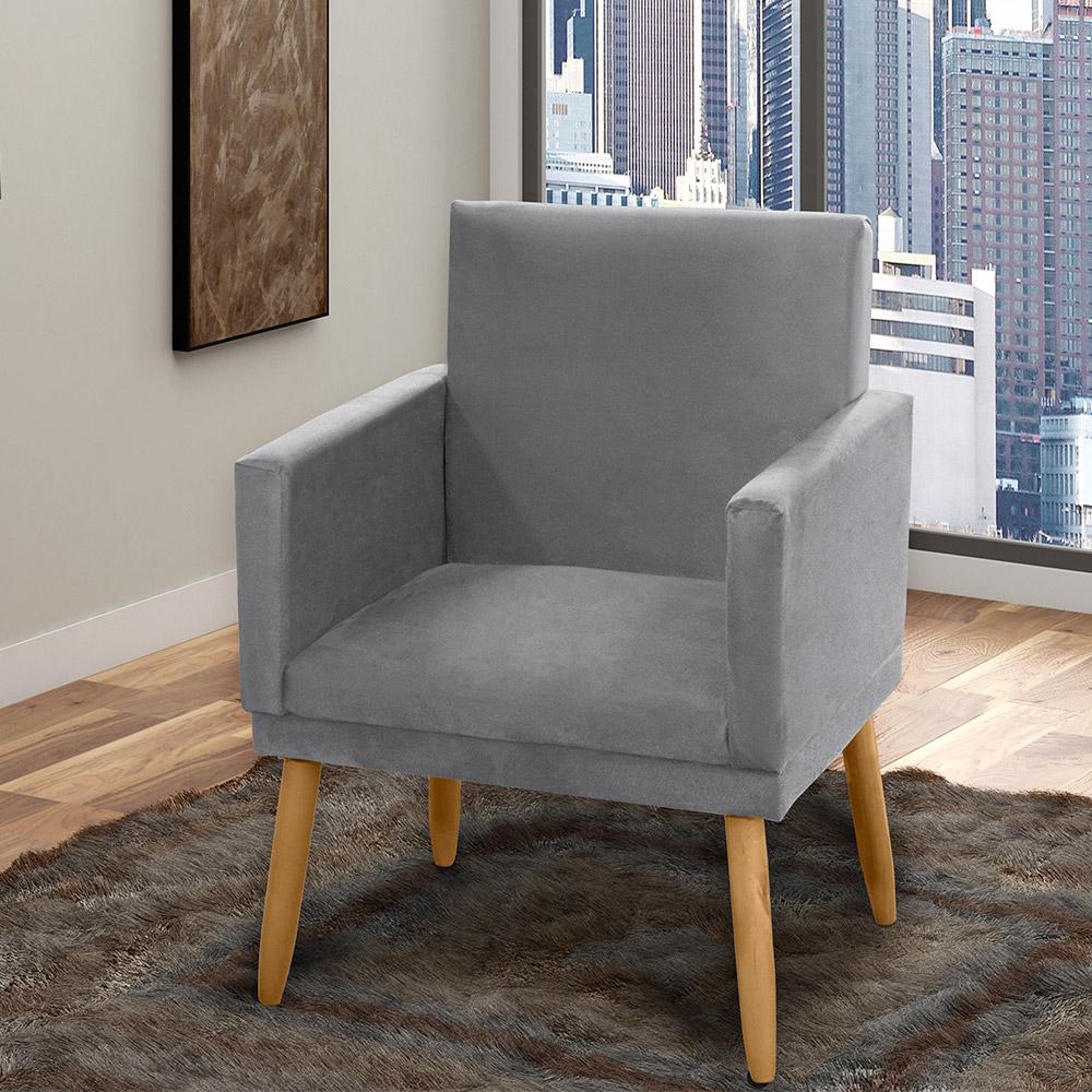 Kit 04 Poltronas Decorativas Lauren Pés Palito Suede Cinza - Desk Design