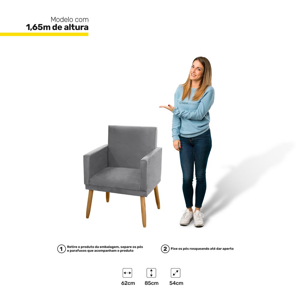 Kit 04 Poltronas Decorativas Lauren Pés Palito Suede Cinza - Desk Design