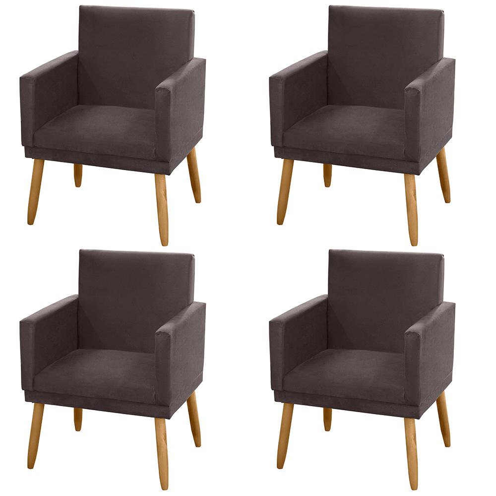 Kit 04 Poltronas Decorativas Lauren Pés Palito Suede Marrom - Desk Design