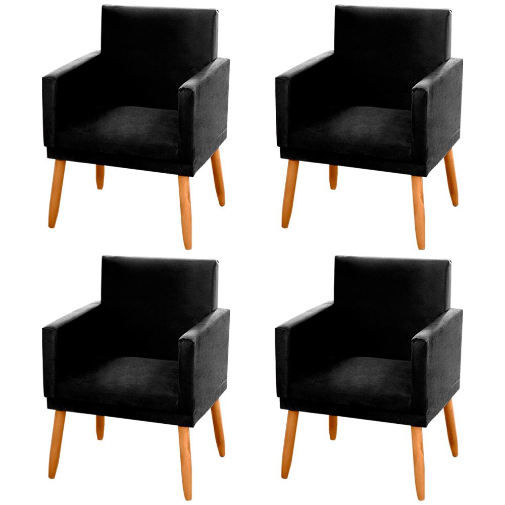 Kit 04 Poltronas Decorativas Lauren Pés Palito Suede Preto - Desk Design